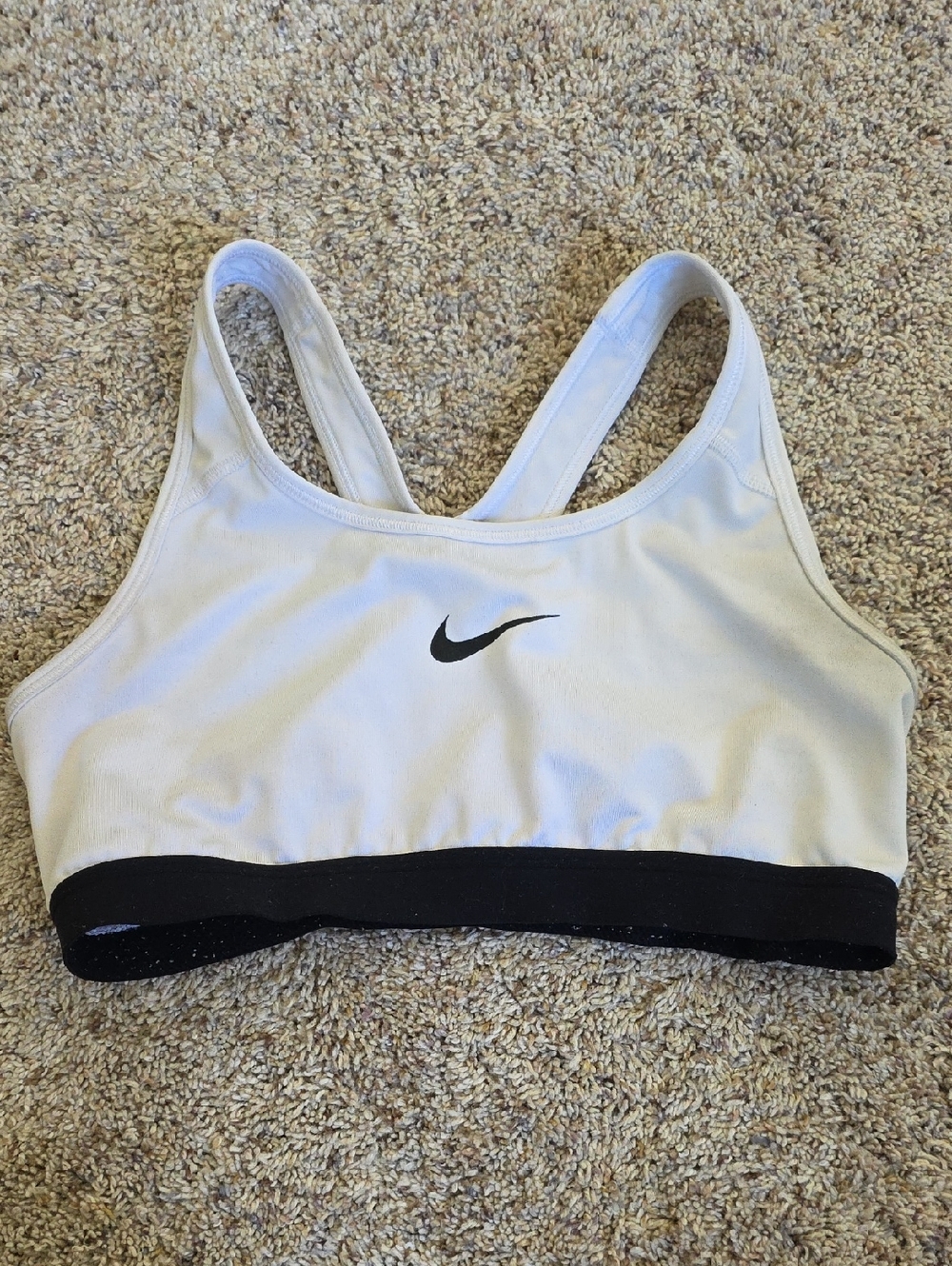 Nike White Sports Bra with Black Underband and Logo Size Medium